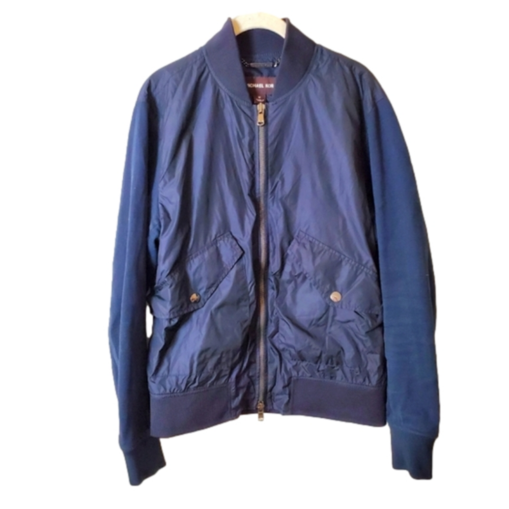 Michael Kors Navy Blue Contrast Bomber Jacket